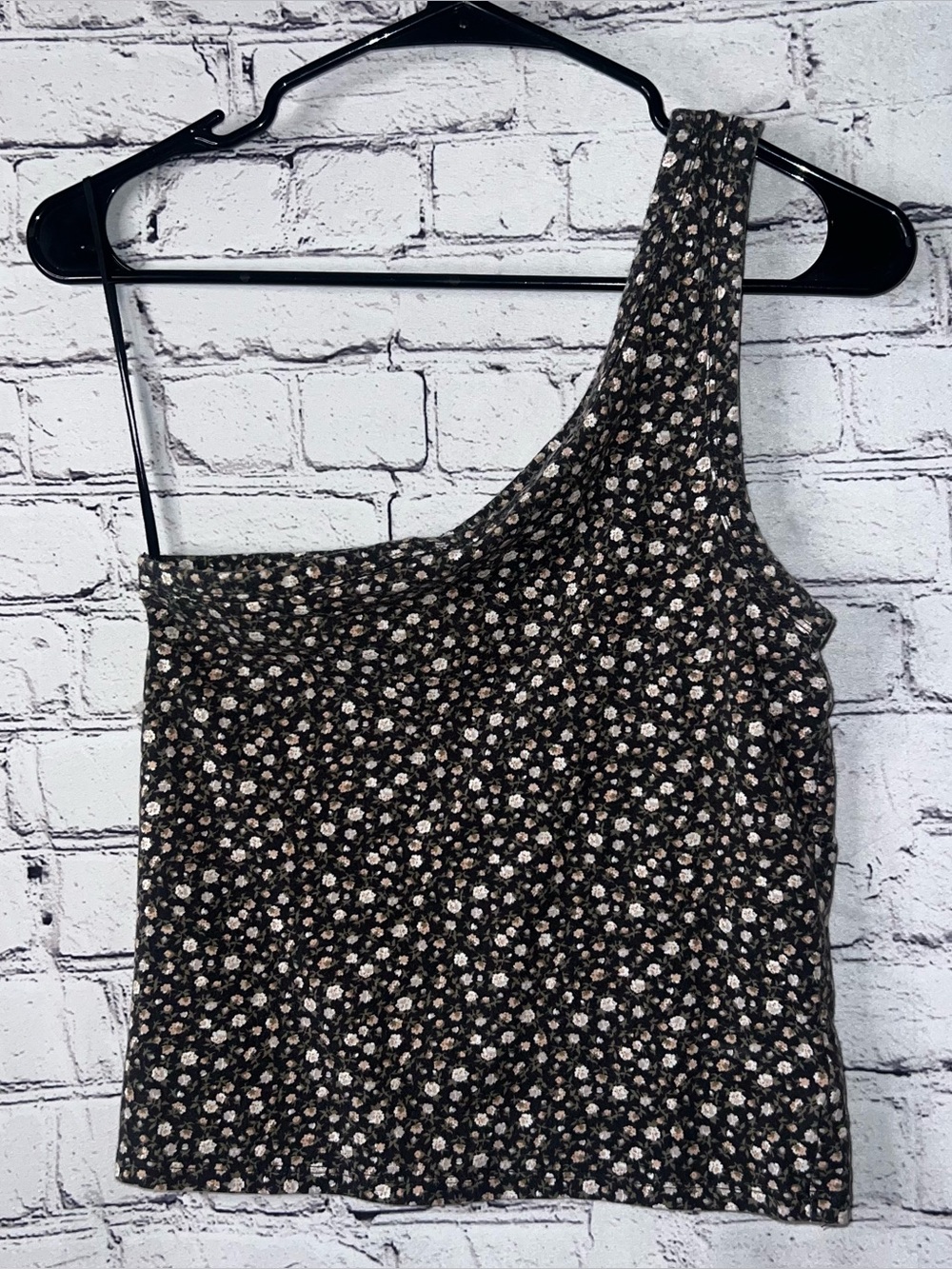 American Eagle One-Shoulder Brown Floral Cropped Tank Size Medium